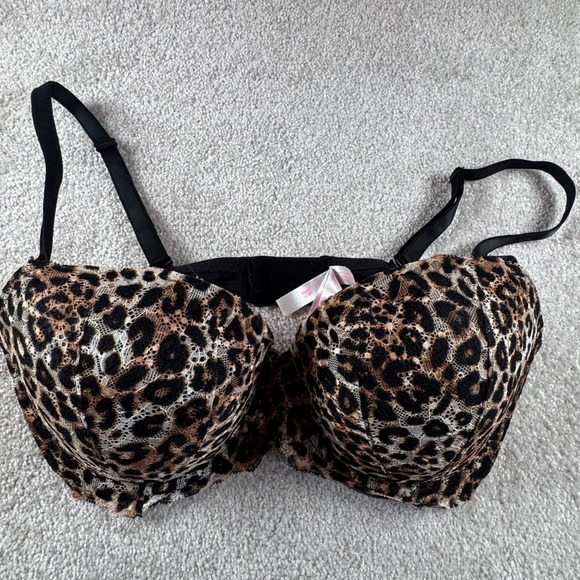 PINK Victoria's Secret Other - Victoria's Secret PINK Leopard Lace Push-Up Bra 36DD Brown Black Animal Print
